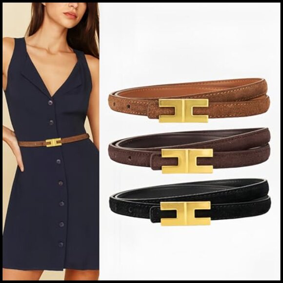 Skinny Suede Belt with Gold Buckle for Women main image 4